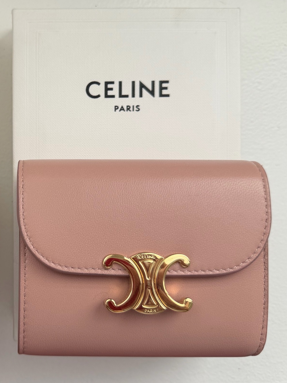 NEW Celine Small Triomphe Wallet in Dusty Pink with Gold Hardware & Original Box